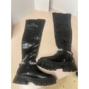 GBG Los Angeles Coen boots black thigh-high thick platform sole chunky heel 9.5